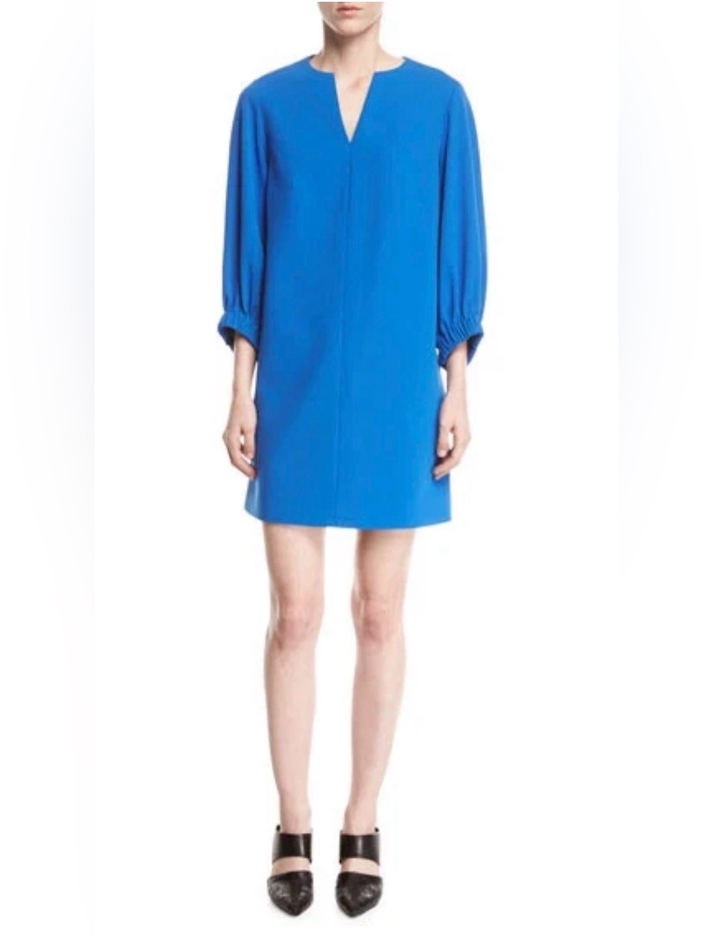 Tibi Crepe Split-Neck Shift Dress in cobalt blue